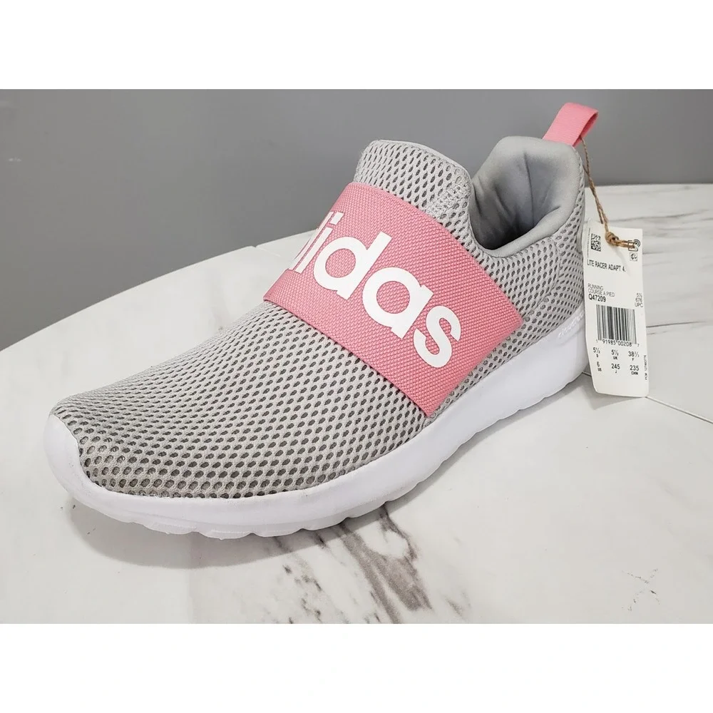 Adidas Kids Lite Racer Adapt 4.0 Q47209 Low Top Gray Pink Running Shoes Size 6
